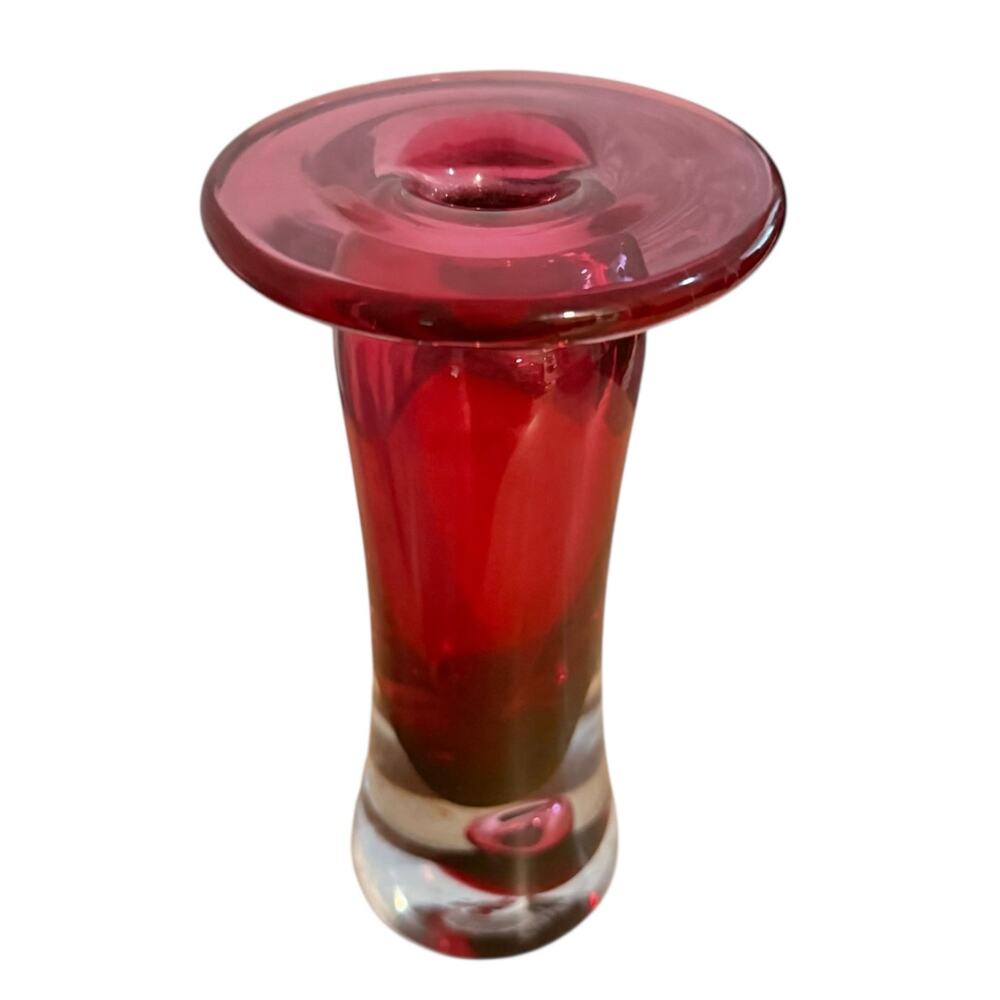 John Fitzpatrick Hand Blown Studio Art Glass Vase Pink Mauve Signed 1989 Vintage